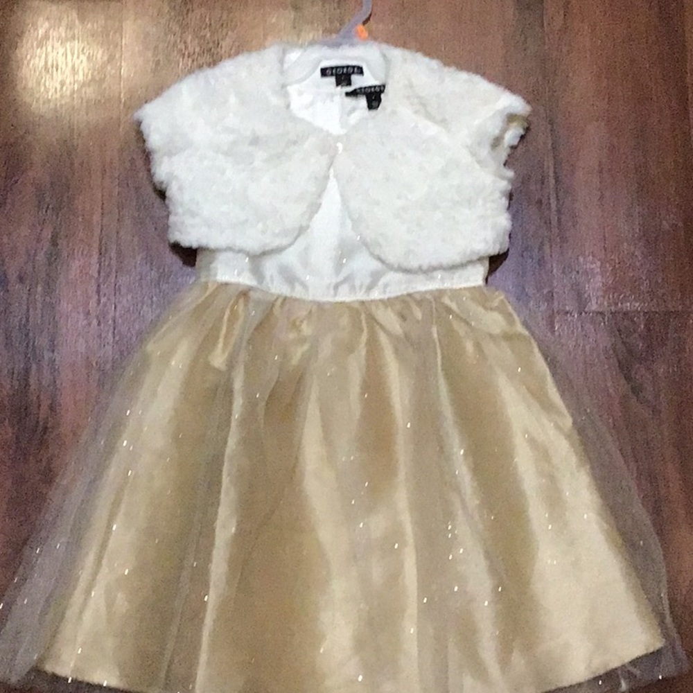 GEORGE Lil Girls Sz 7 Party Dress with Faux Fur shawl NWOT